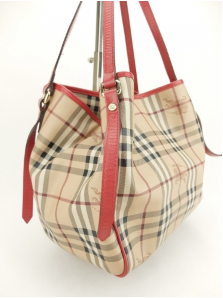 PB6010 Burberry Small Haymarket Centerbury Tote (Red)